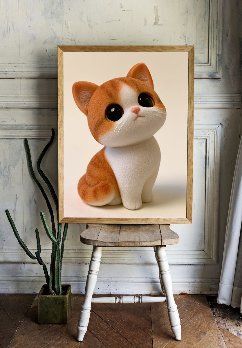 Cute Orange Cat Illustration Poster. — room view 1