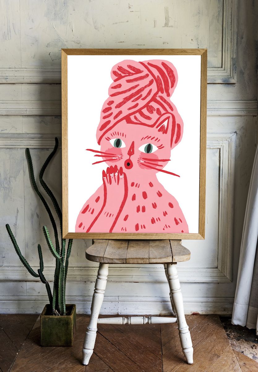 Whimsical Cat Illustration Poster. room preview