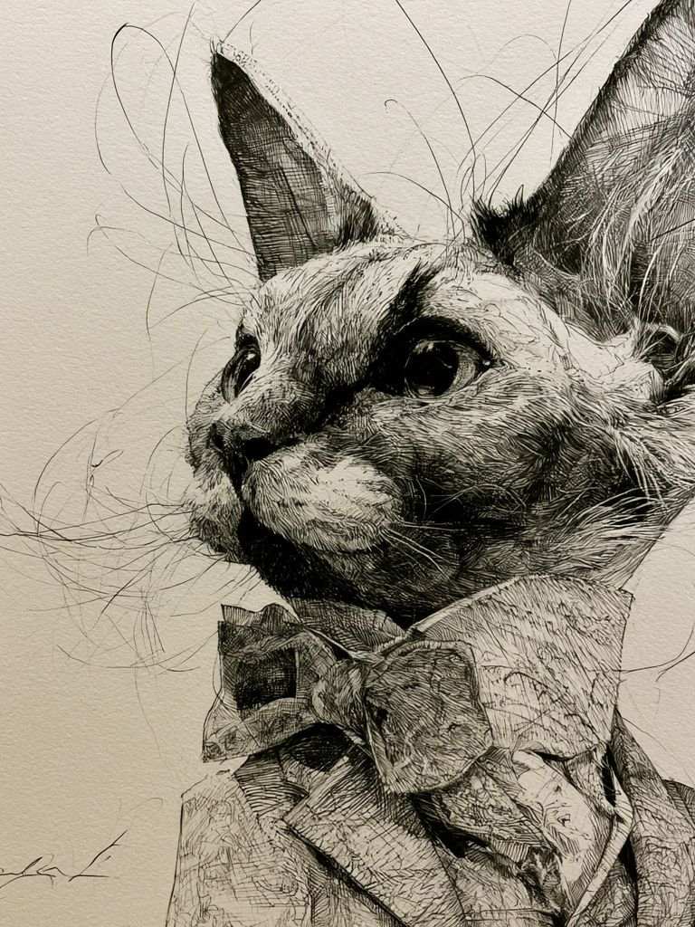 Cat Portrait Ink Poster. poster detail