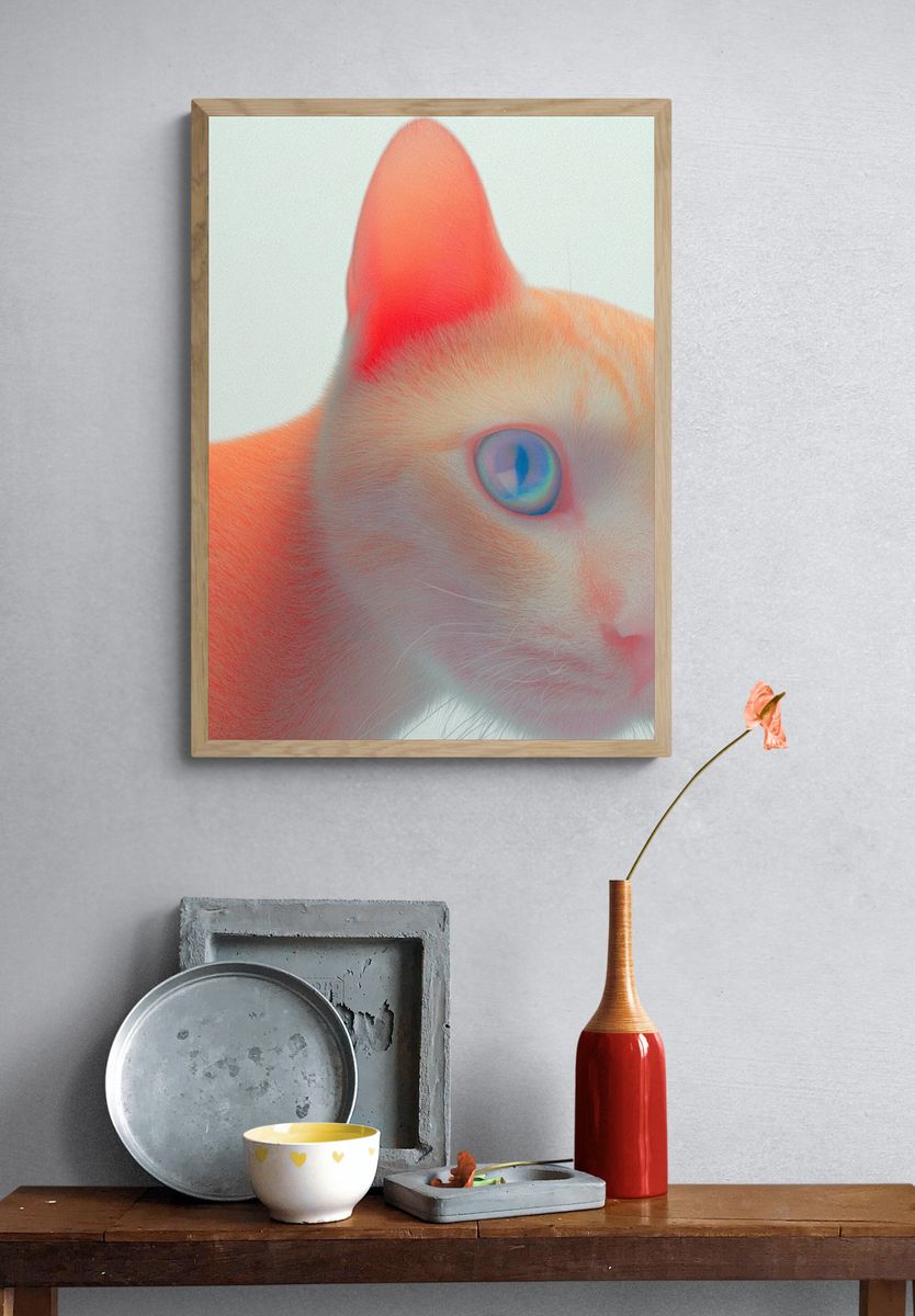 Orange Cat Close-Up — Digital Art Print. — room view 3
