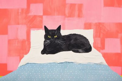Black Cat on Bed Illustration Poster. poster