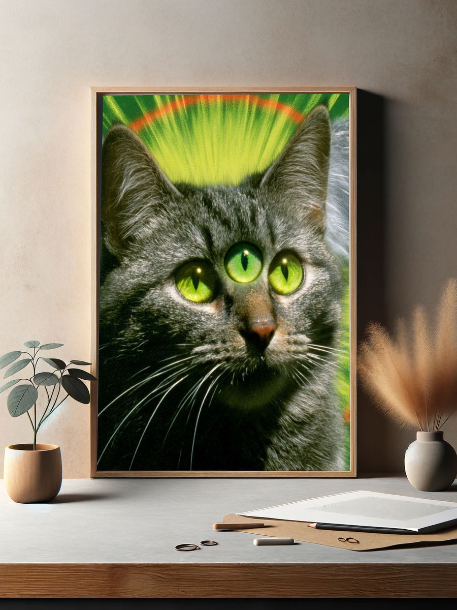 Three-Eyed Cat Illustration Poster. — room view 2