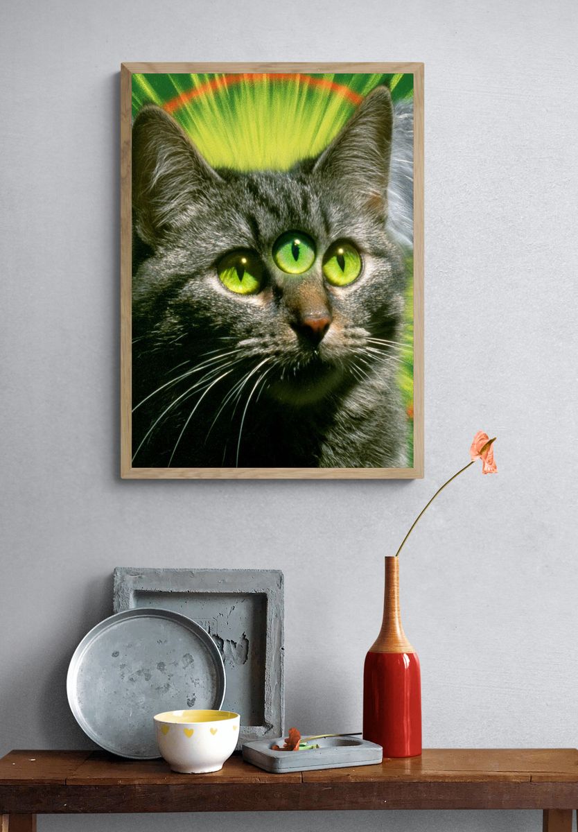 Three-Eyed Cat Illustration Poster. — room view 3