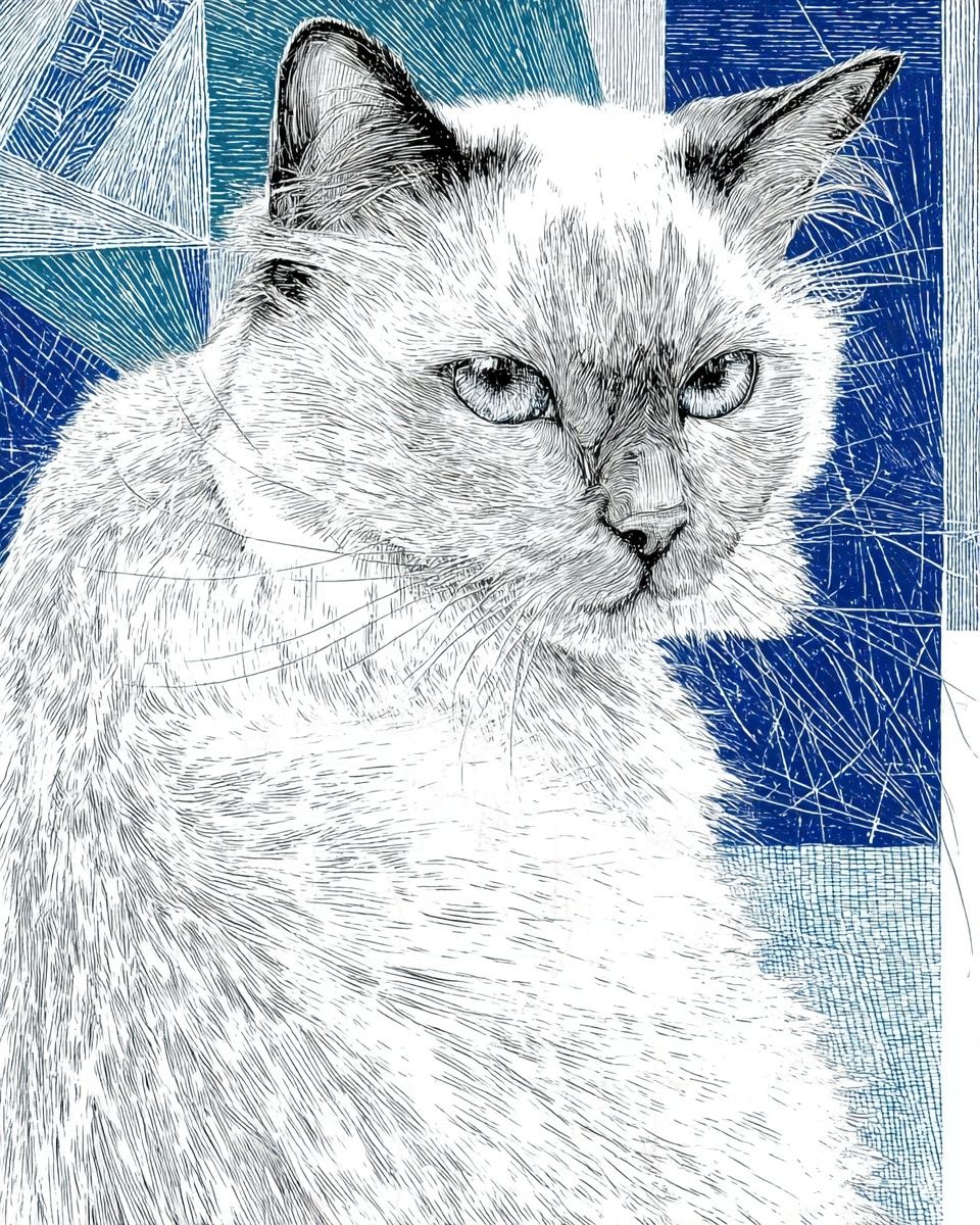 Cat Portrait — Line Art Print. poster — animals art