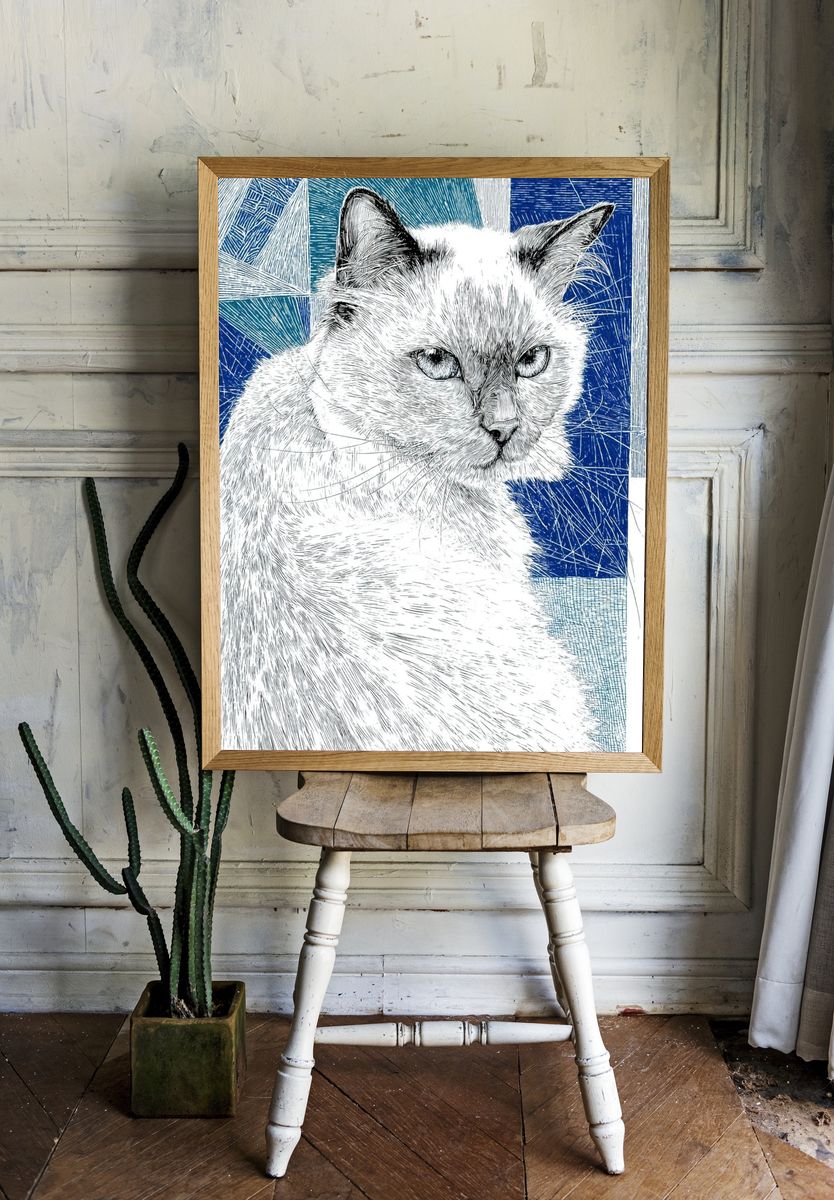 Cat Portrait — Line Art Print. room preview
