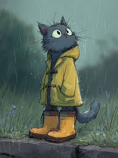 Cat in Raincoat — Illustration Print. poster print
