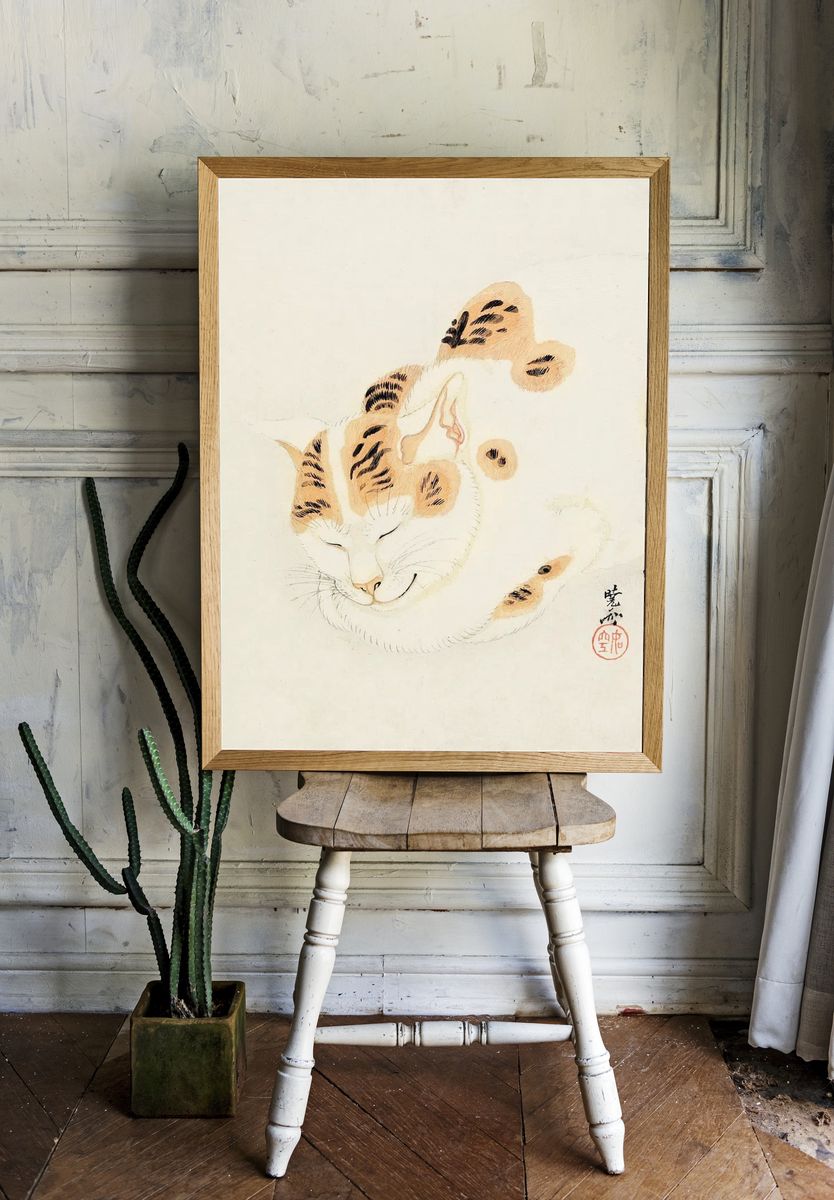 Sleeping Cat Ink Illustration Poster. room preview