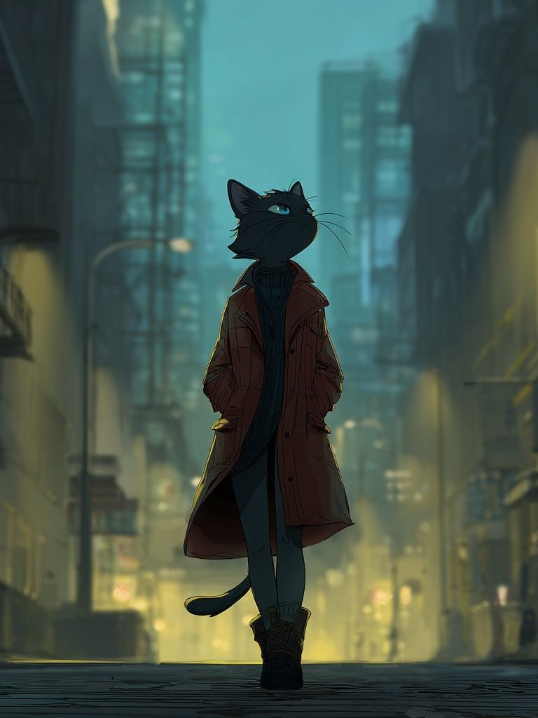 Cat in a Cityscape — Digital Art Print. poster detail