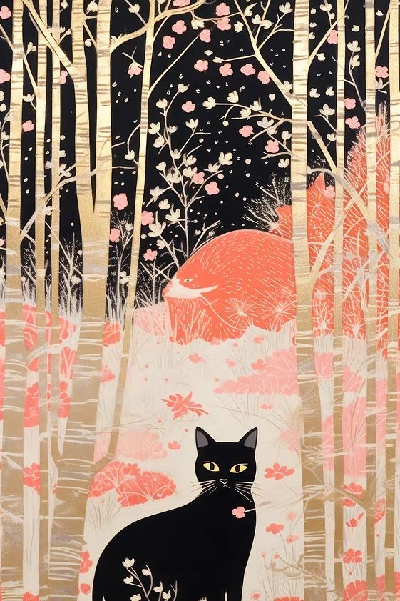 Black Cat Forest Illustration Poster. poster detail
