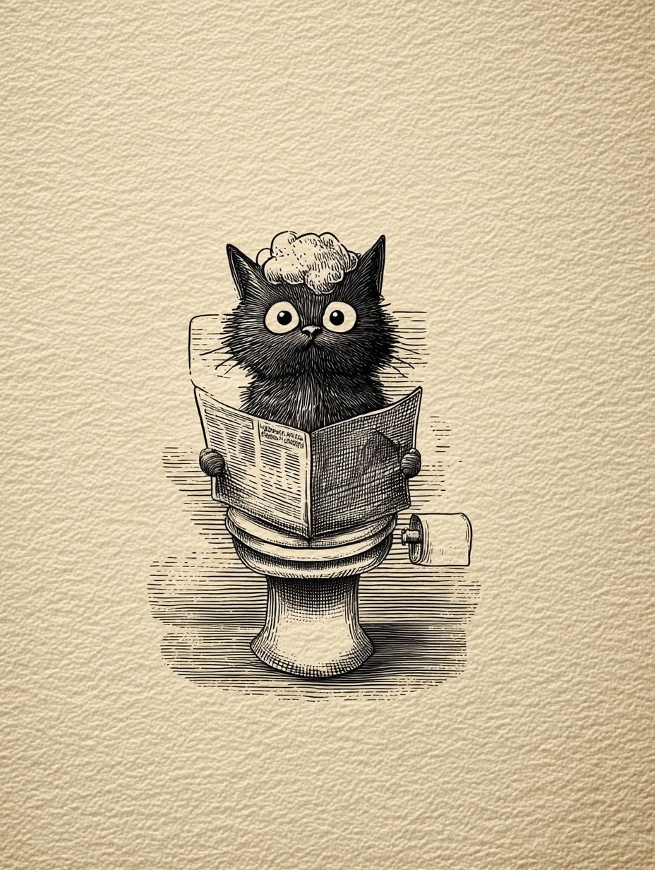 Cat on Toilet Illustration Poster. poster — illustration art