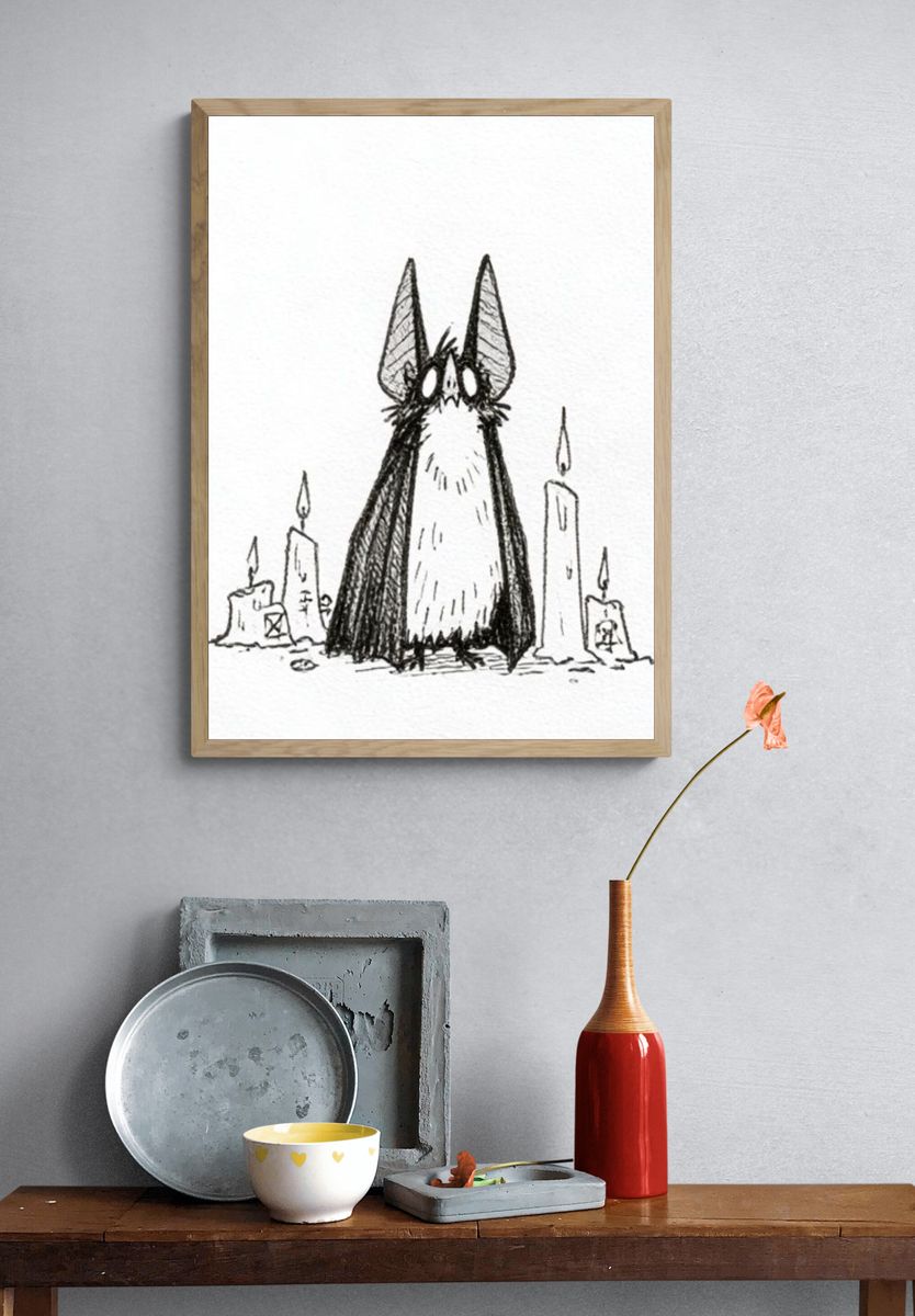 Cat and Candles Ink Poster. — room view 3