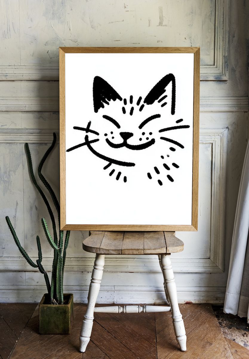 Smiling Cat Line Art Poster. — room view 1