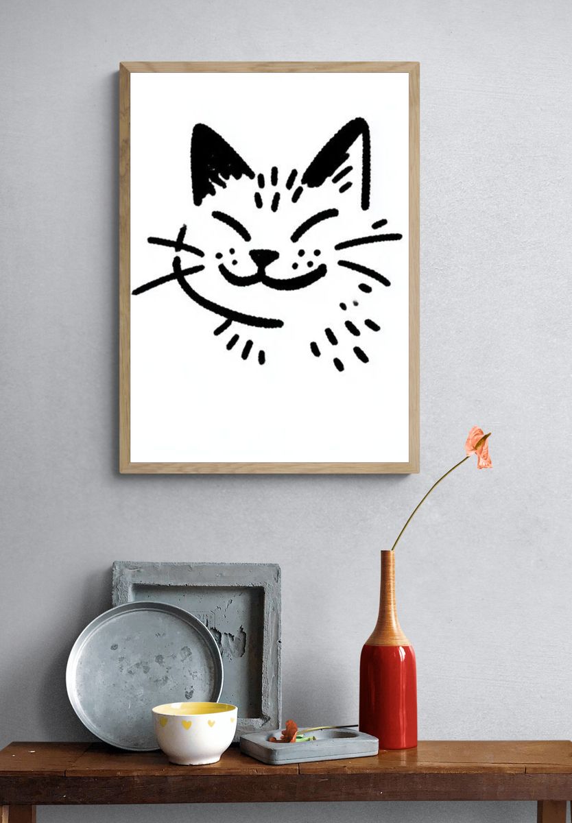 Smiling Cat Line Art Poster. — room view 3