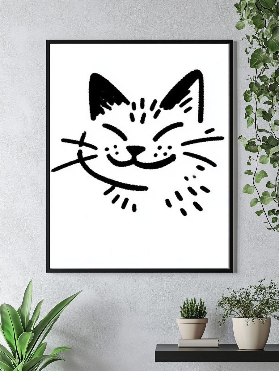 Smiling Cat Line Art Poster. — room view 4