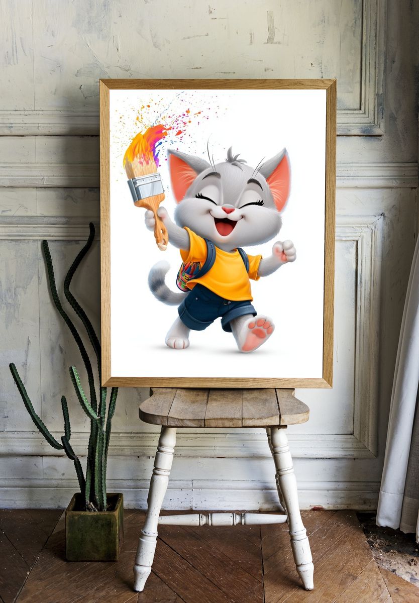 Happy Cat Paint Splash Poster. — room view 1