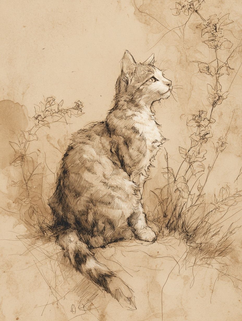 Sepia Cat Sketch Poster. poster detail