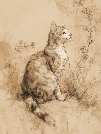 Sepia Cat Sketch Poster. poster