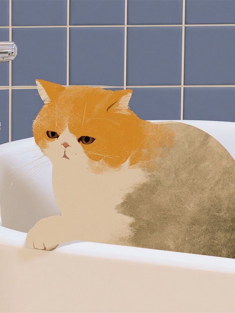 Cat in Bathtub Illustration Poster. poster detail