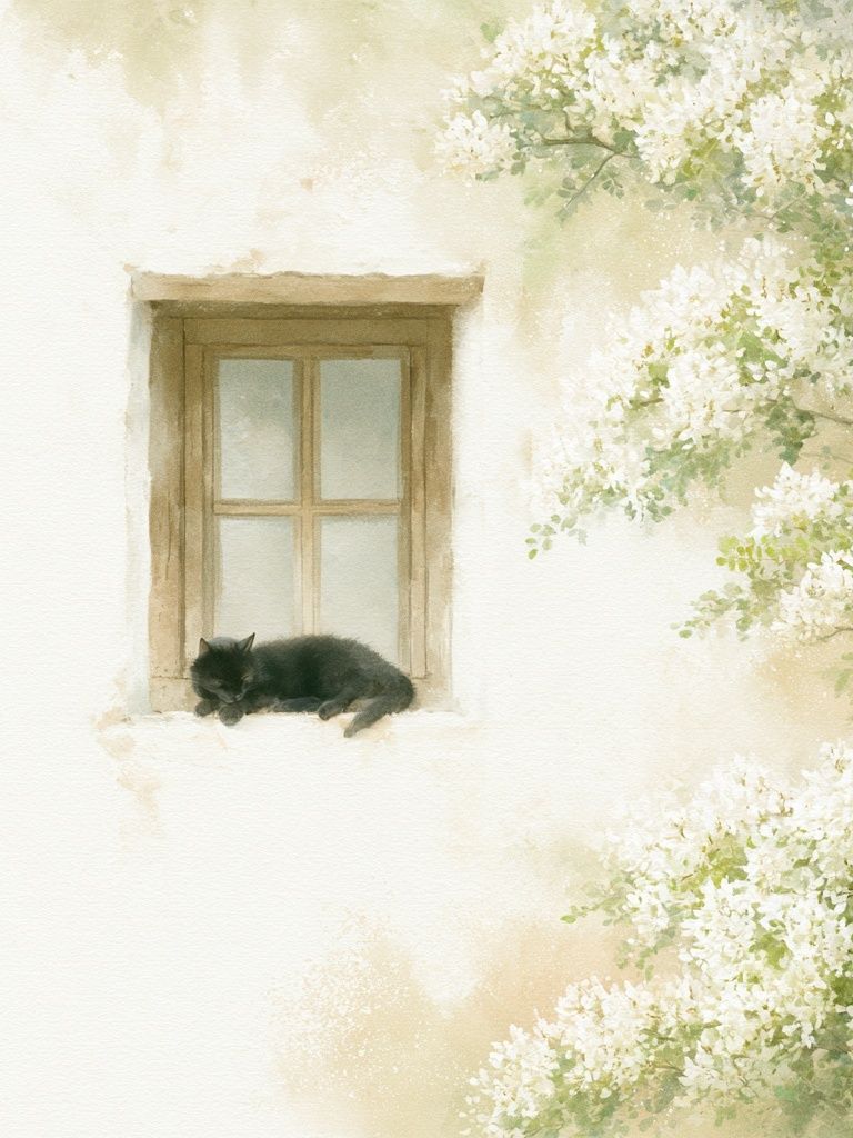 Sleeping Cat Window Watercolor Poster. poster — animals art
