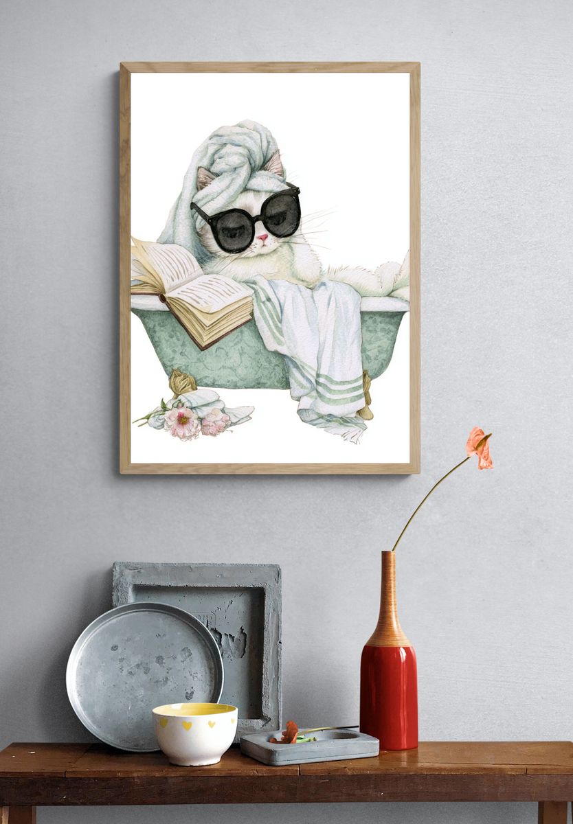 Relaxing Cat Watercolor Poster. — room view 3