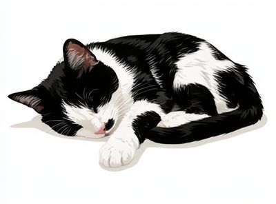 Sleeping Tuxedo Cat Illustration Poster. poster