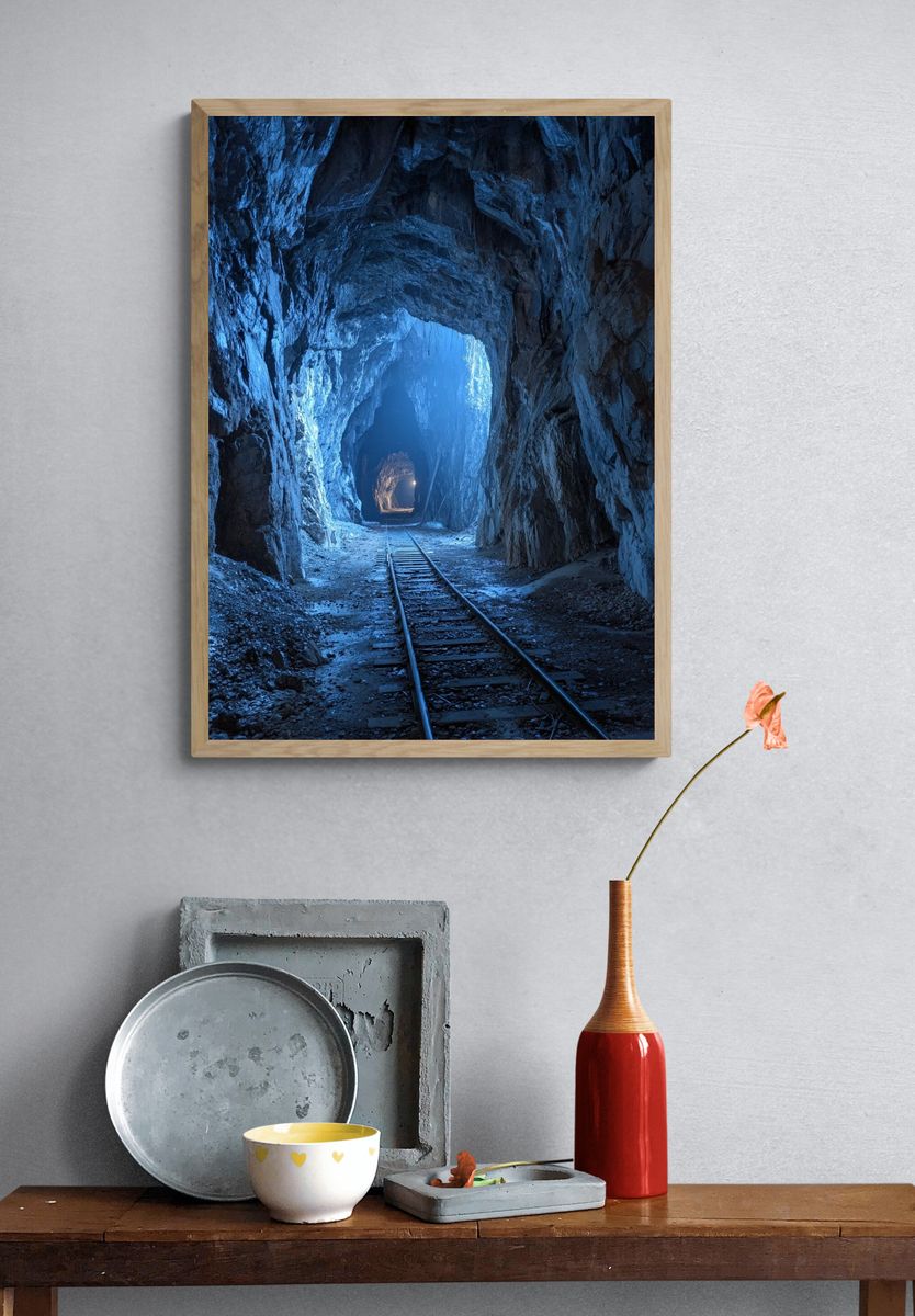Mysterious Cave Tunnel — Photography Print. — room view 3