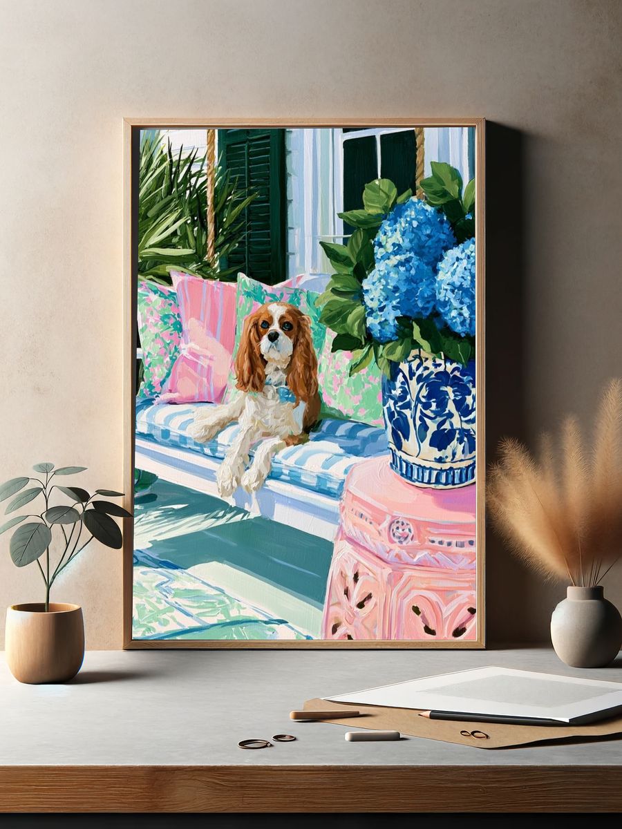 Cavalier Spaniel Porch Poster. — room view 2