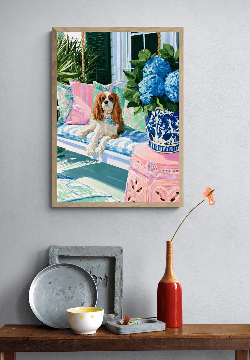 Cavalier Spaniel Porch Poster. — room view 3