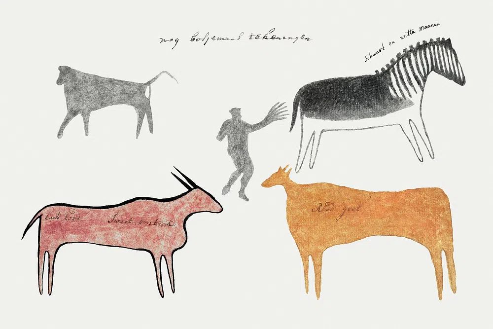 Cave Animals and Human — Vintage Print. poster detail