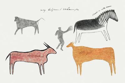 Cave Animals and Human — Vintage Print. poster