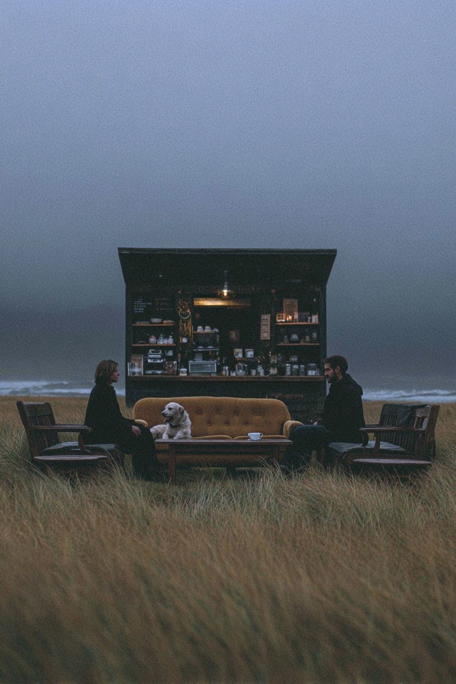Cozy Beachside Café Scene Poster. poster — photography art