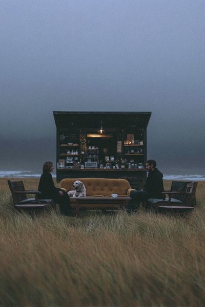Cozy Beachside Café Scene Poster. poster