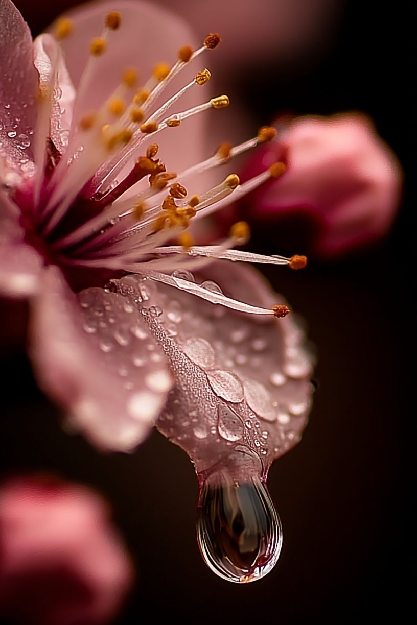 Cherry Blossom Dew Macro Print. poster — botanical art