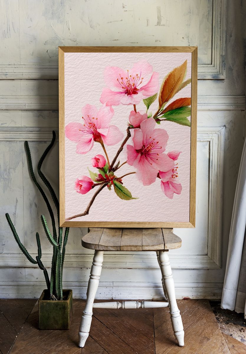 Cherry Blossom Watercolor Poster. room preview
