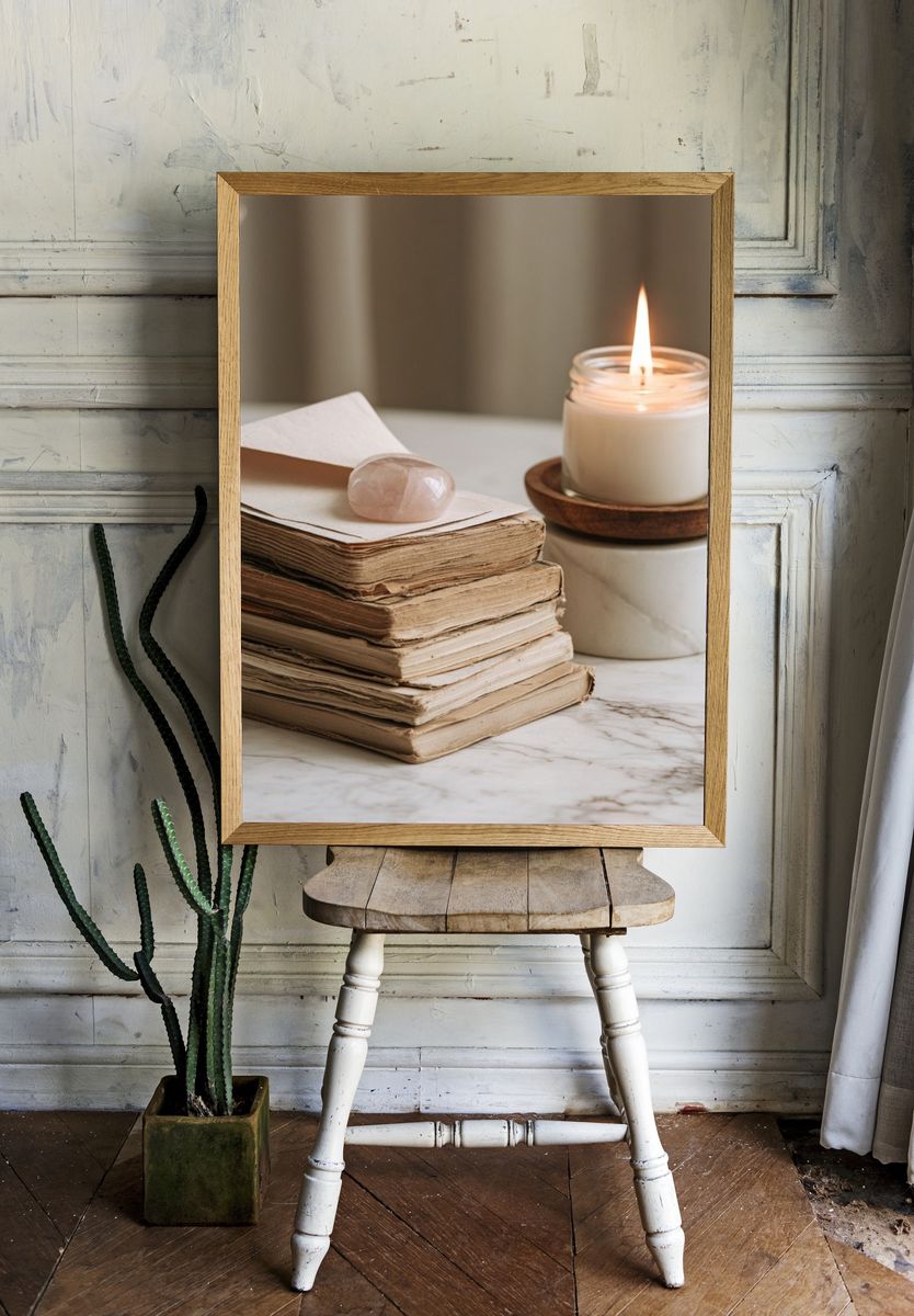 Candle and Books Still Life Print. — room view 1