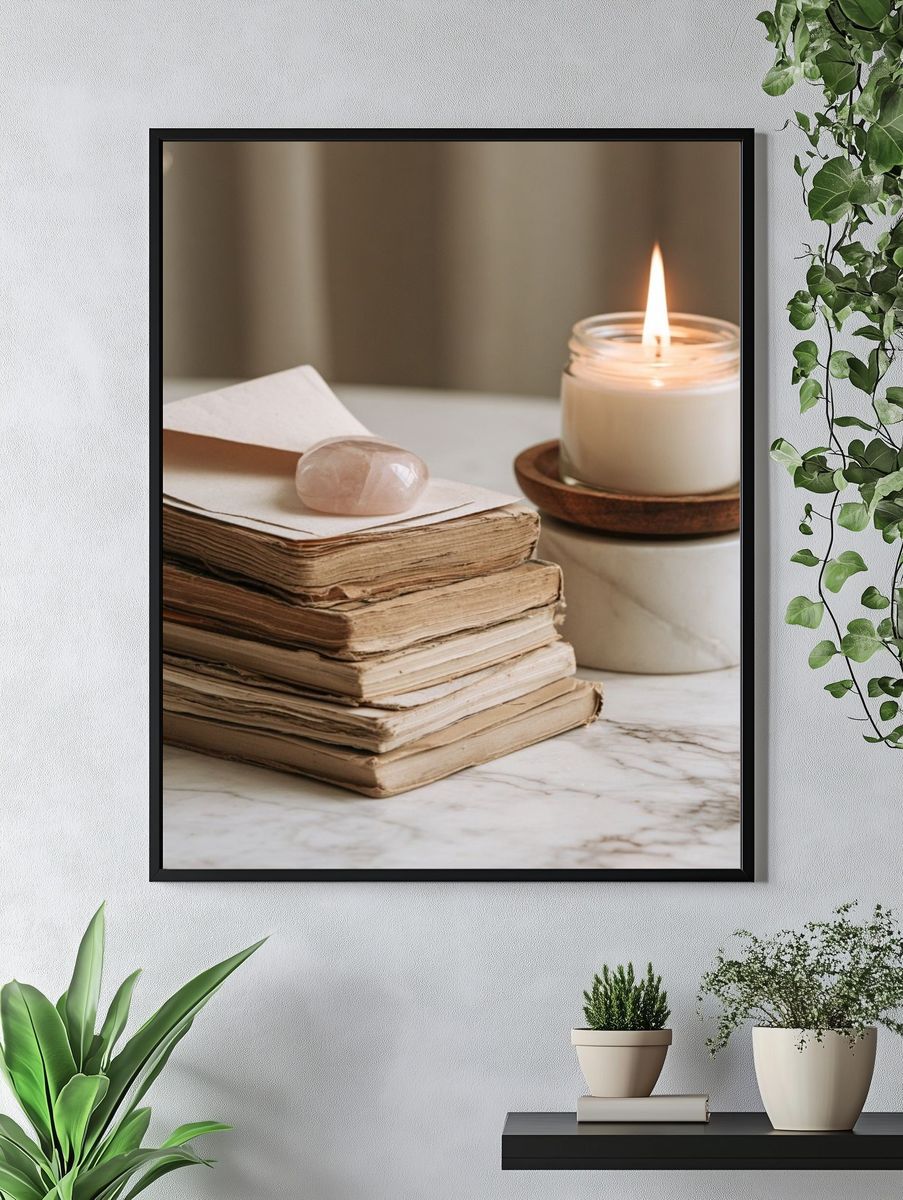 Candle and Books Still Life Print. — room view 4