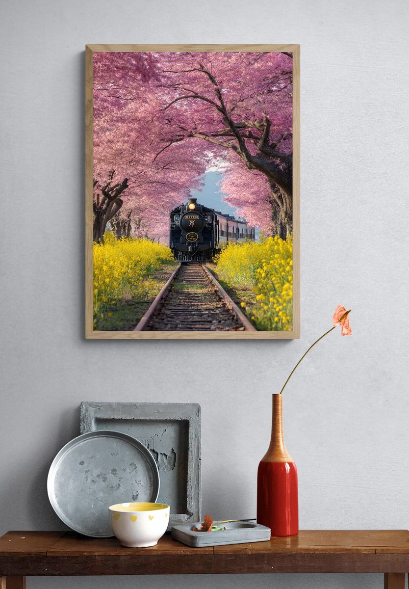 Cherry Blossom Train — Photography Print. — room view 3