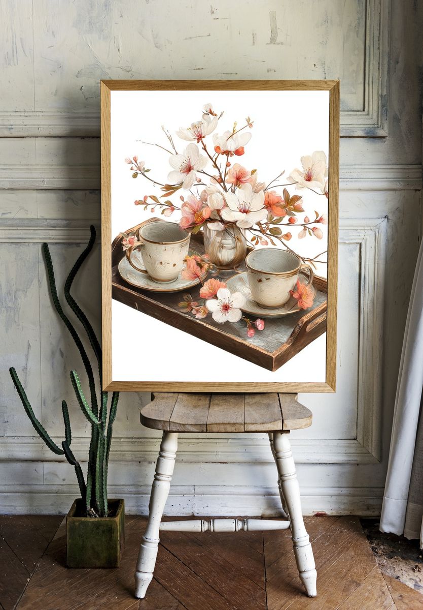 Cherry Blossom Tea Tray Illustration Print room preview