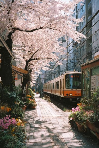 Cherry Blossom Train Station — Photography Print. poster