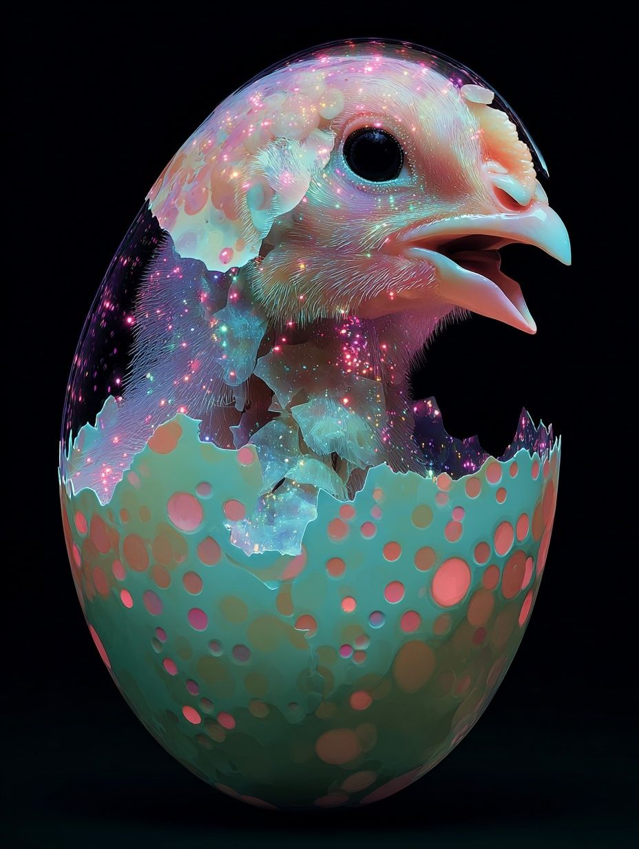 Cosmic Chick Hatching — Digital Art Print. poster — illustration art