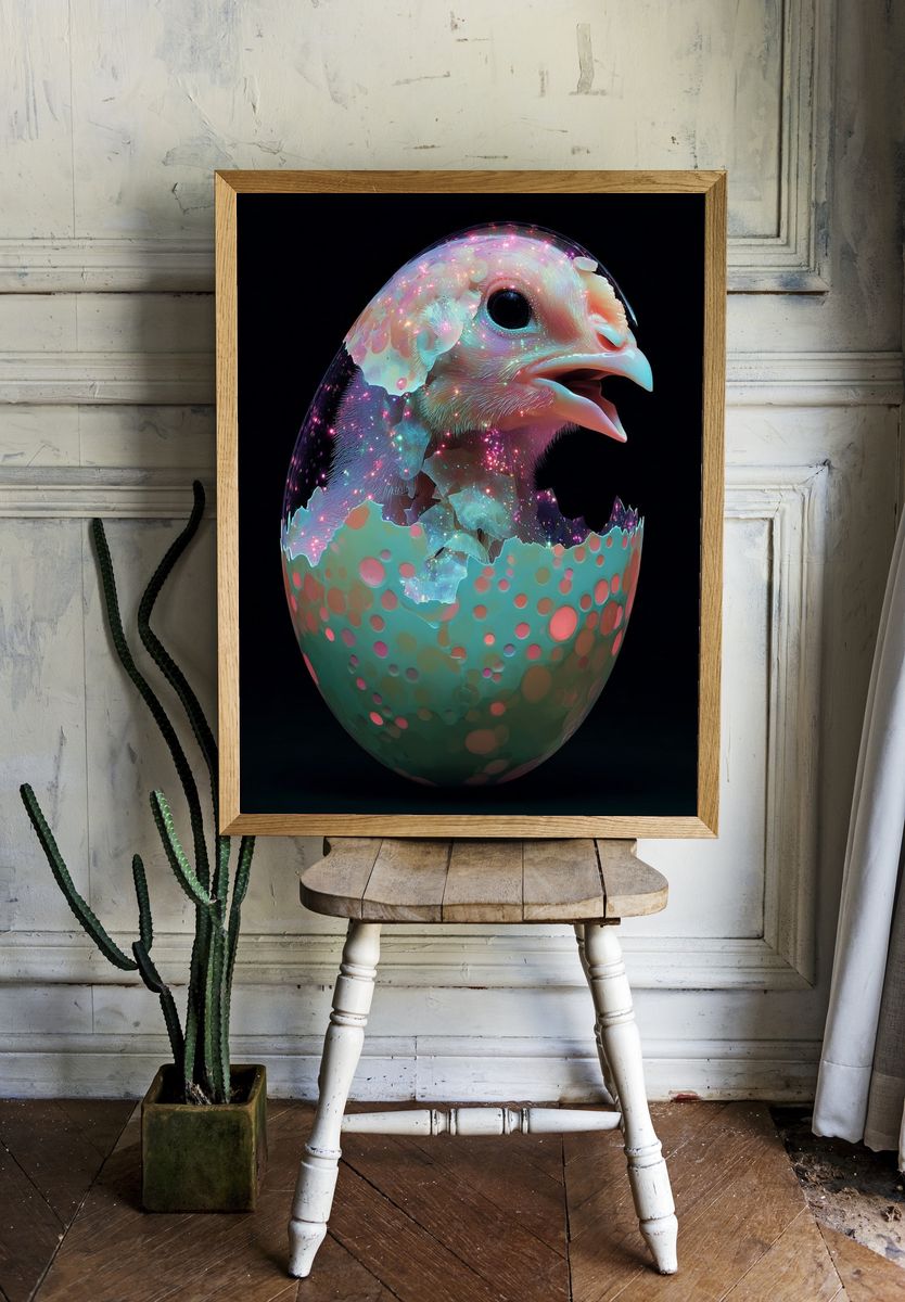 Cosmic Chick Hatching — Digital Art Print room preview