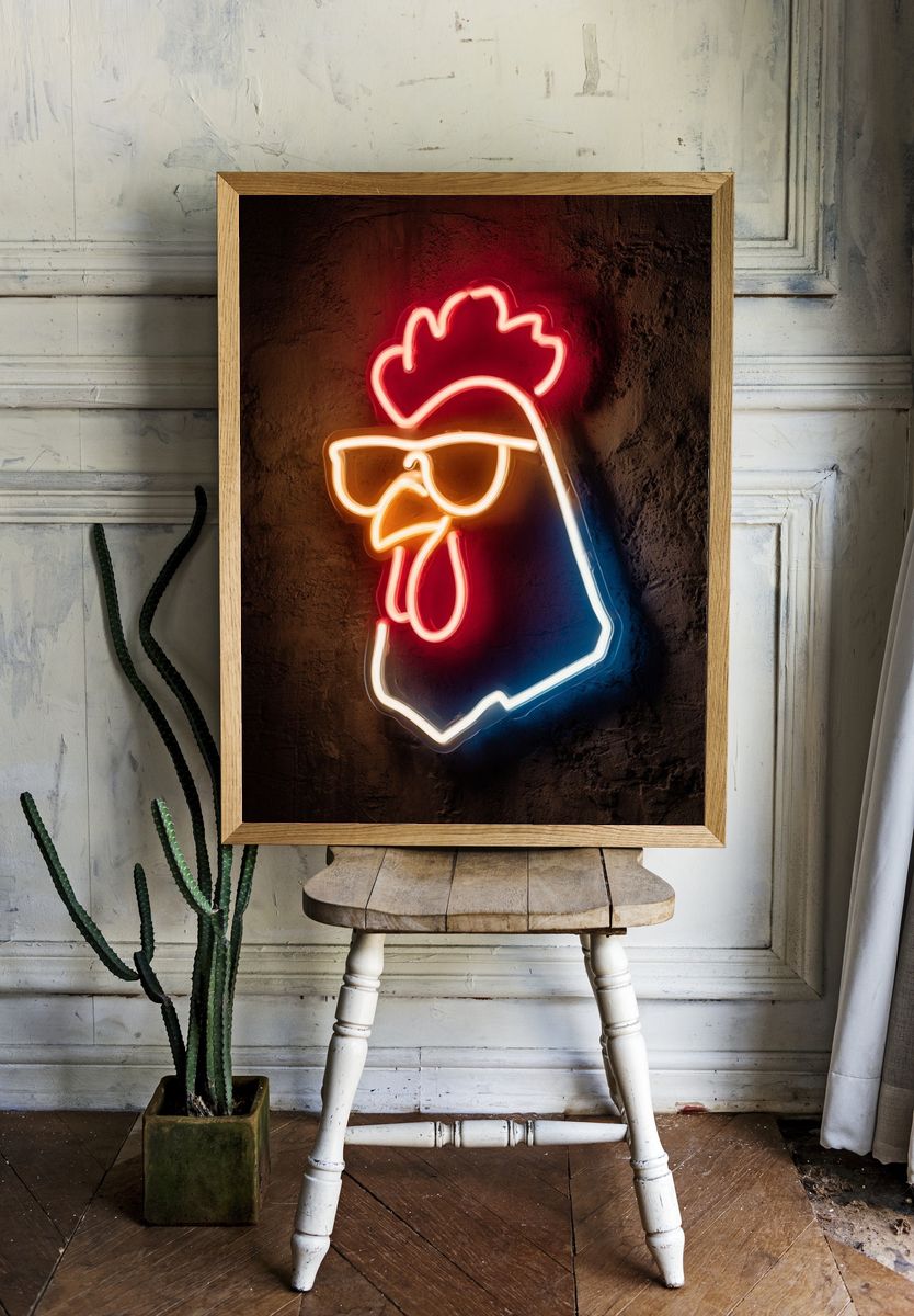 Cool Chicken Neon Poster. — room view 1