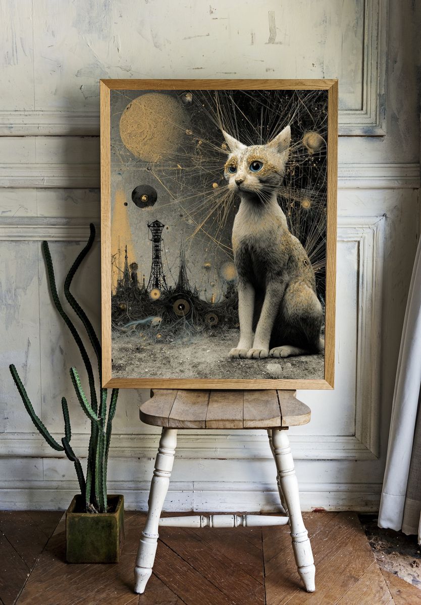 Cosmic Cat — Digital Art Print room preview