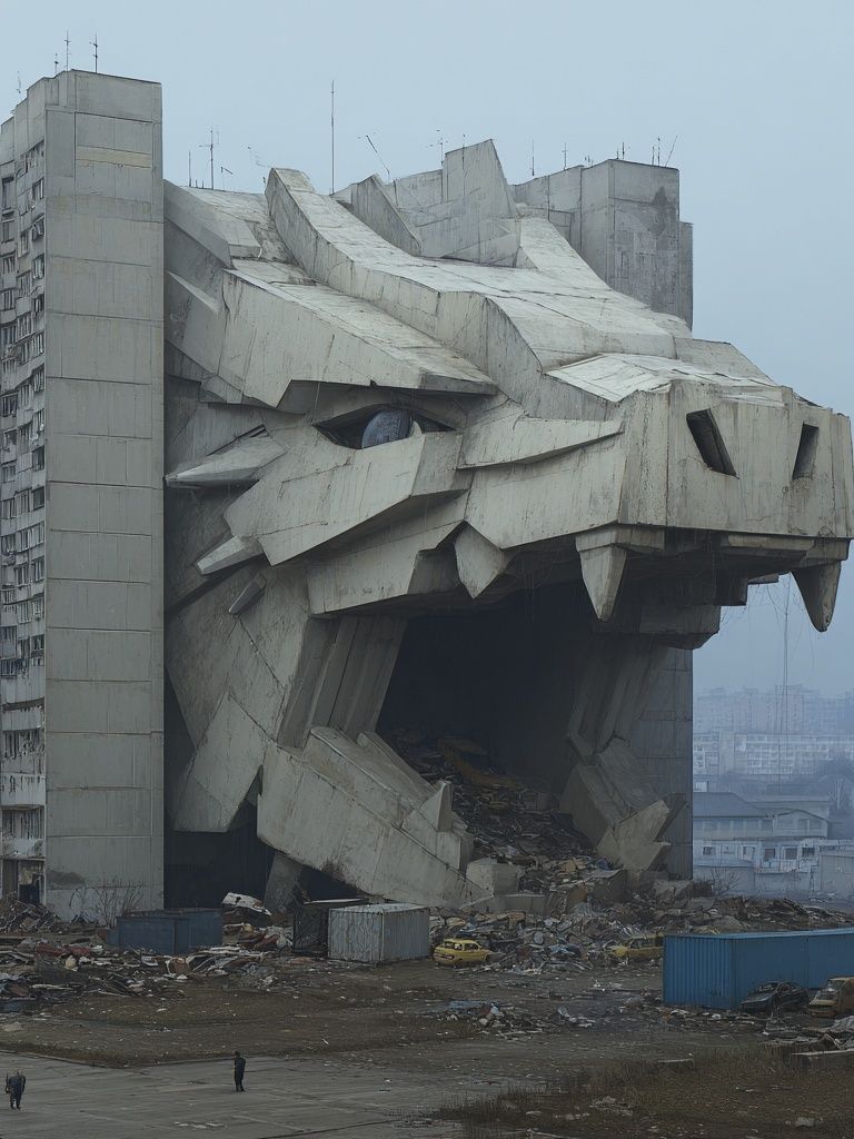Concrete Dragon Sculpture — Urban Photography Poster. poster — photography art