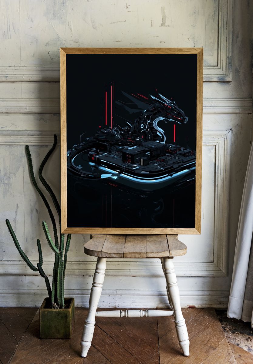 Cyber Dragon Neon Print. room preview