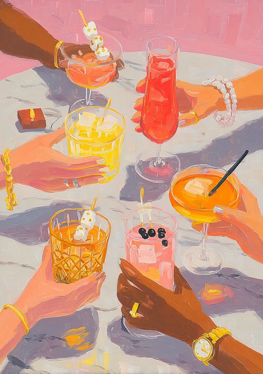 Colorful Cocktails Gathering — Illustration Print. poster detail