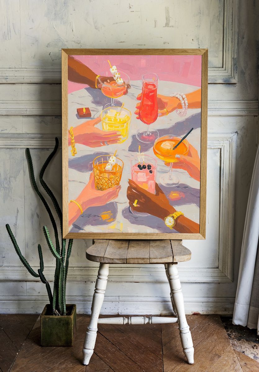 Colorful Cocktails Gathering — Illustration Print. room preview