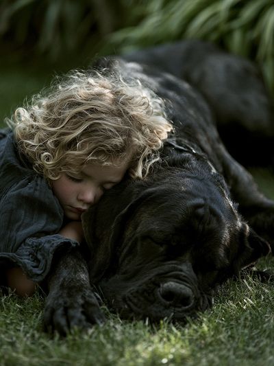 Child and Dog Portrait Poster. poster