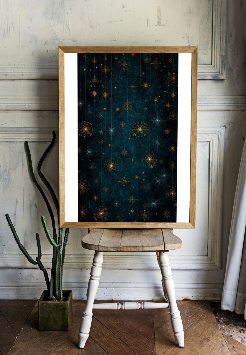 Celestial Starburst Night Sky Print. room preview