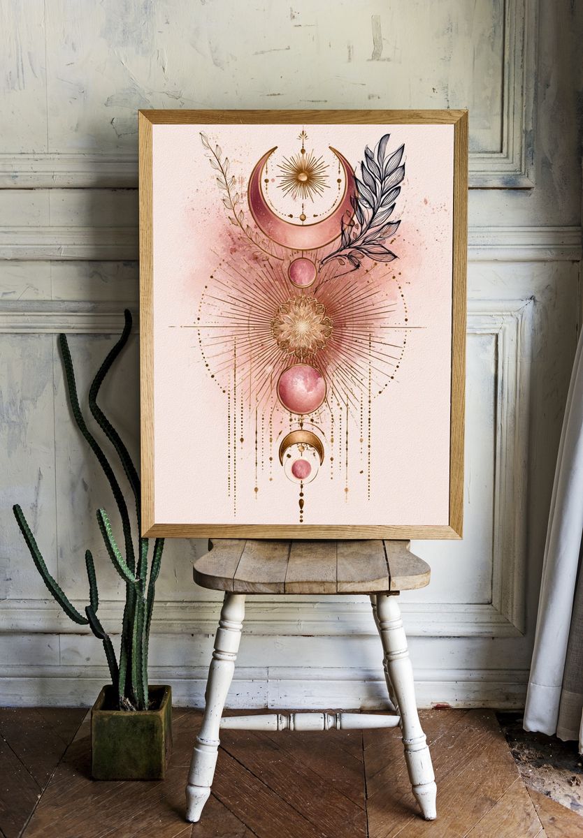 Celestial Moon Phase Botanical Poster. — room view 1